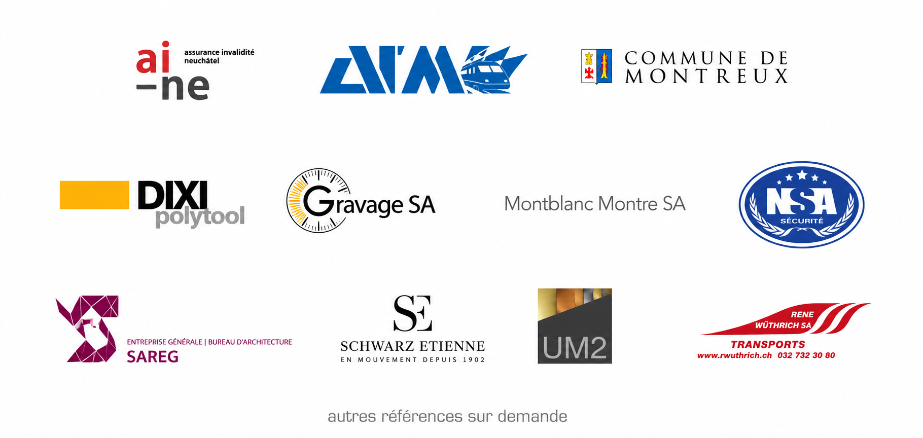 Références WatchRisk SA — ai-ne, ATM, Commune de Montreux, DIXI polytool, Gravago SA, Montblanc Montre SA, NSA Security, SAREG, Schwarz Etienne, UM2, Transnova Swiss Air Lines